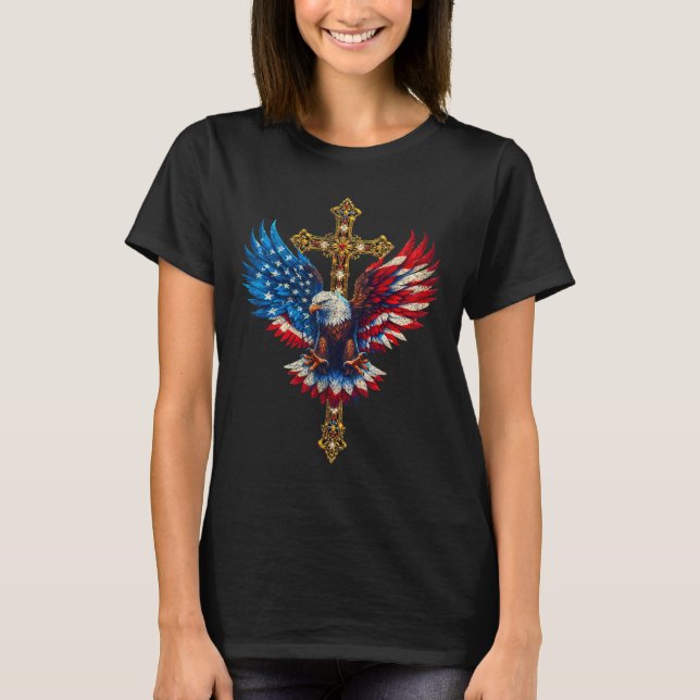 Örn Christian Faith Ctoss USA flagga Patrioti T Shirt (Framsida)