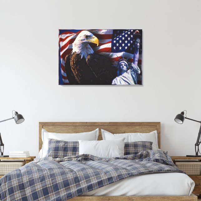 Örn en Frihetsgudinnan och en amerikansk flagga Canvastryck (Insitu (sovrum))