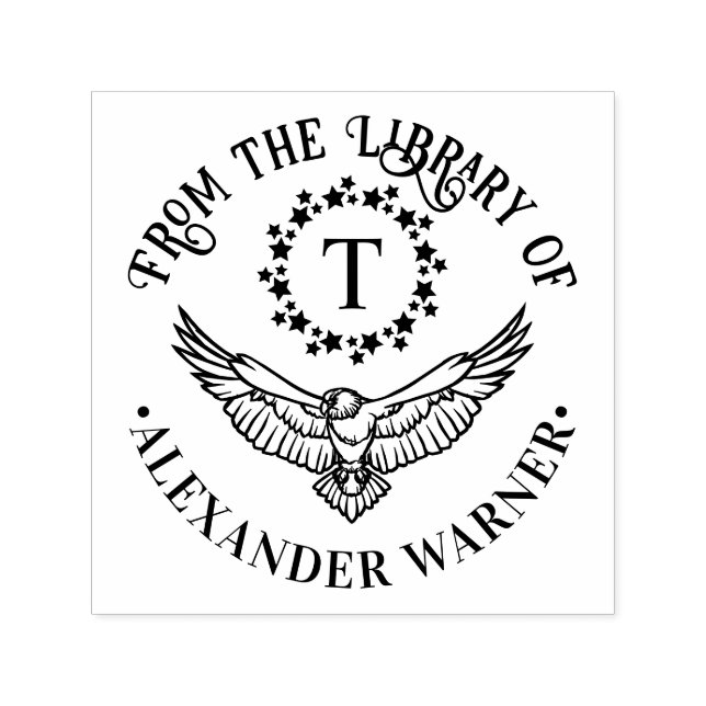 Örn Enkel Initial Stjärna Krans Bibliotek Bok Namn Självfärgande Stämpel (Design)