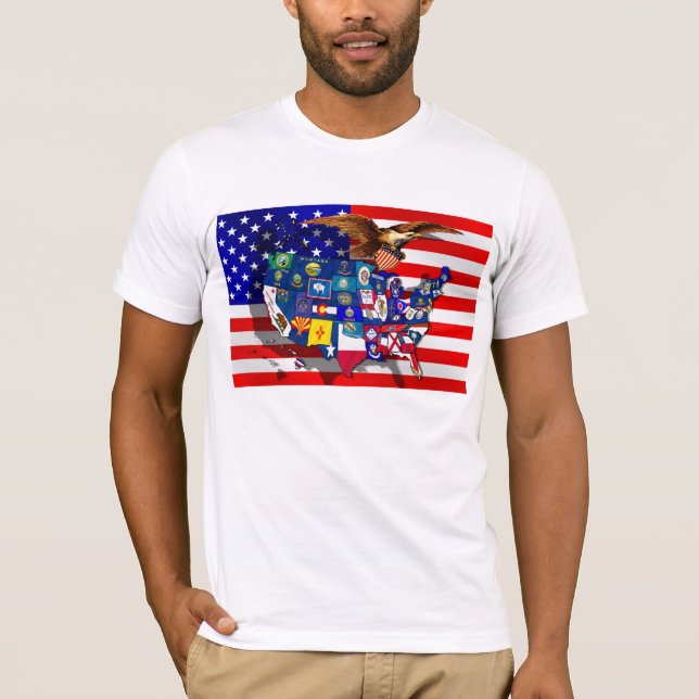 Örn för amerikanörnamerikanska flaggan t shirt (Framsida)