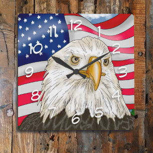 Örn framför American Flagga Patriotic Art Fyrkantig Klocka