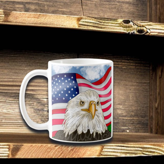 Örn framför American Flagga Patriotic Art Kaffemugg (Skapare uppladdad)