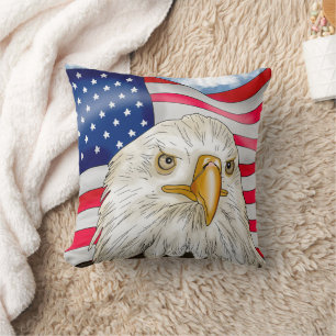 Örn framför American Flagga Patriotic Art Kudde