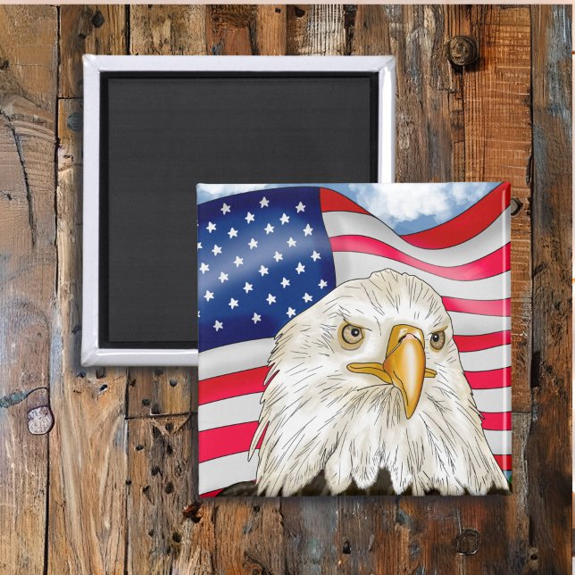 Örn framför American Flagga Patriotic Art Magnet (Skapare uppladdad)