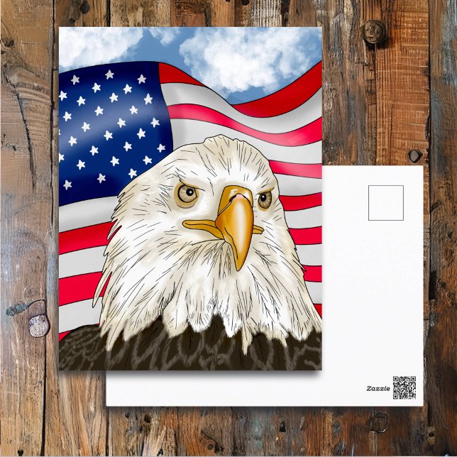 Örn framför American Flagga Patriotic Art Vykort (Skapare uppladdad)