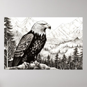 Örn fredliga natur Prairie Sketch Teckning Poster