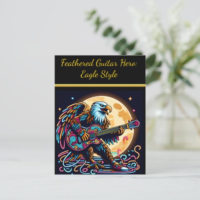 Örn Gitarrist Under Månljus Vykort (Stående Fram)