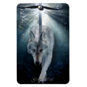 Örn & Grått Varg Wildlife Art Premium Magnet
