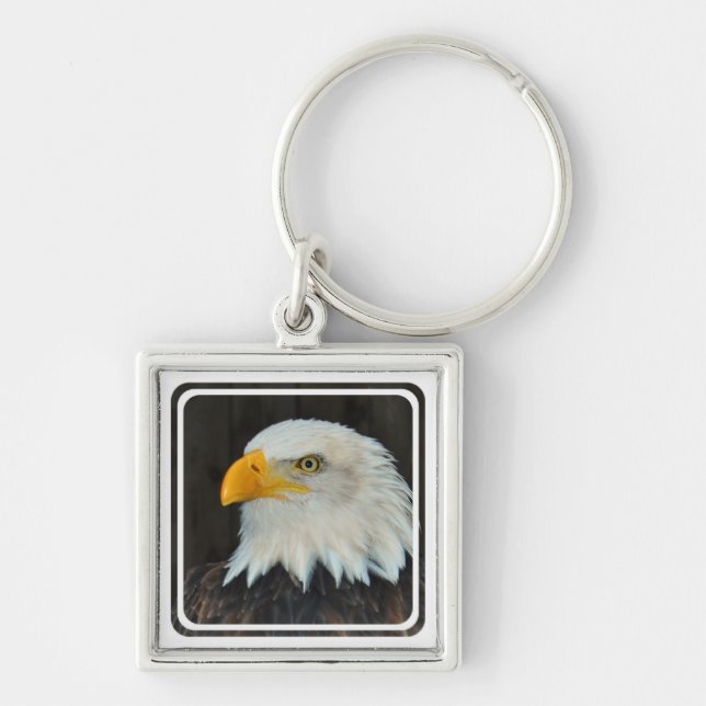 Örn Head Keychain Fyrkantig Silverfärgad Nyckelring (Framsidan)