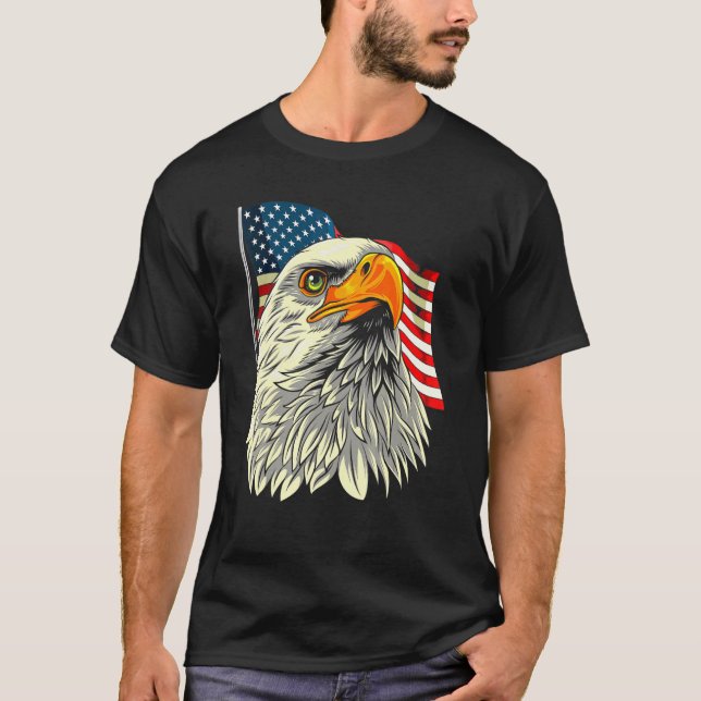 Örn Head with Stars och stripes Flagga Amer T Shirt (Framsida)