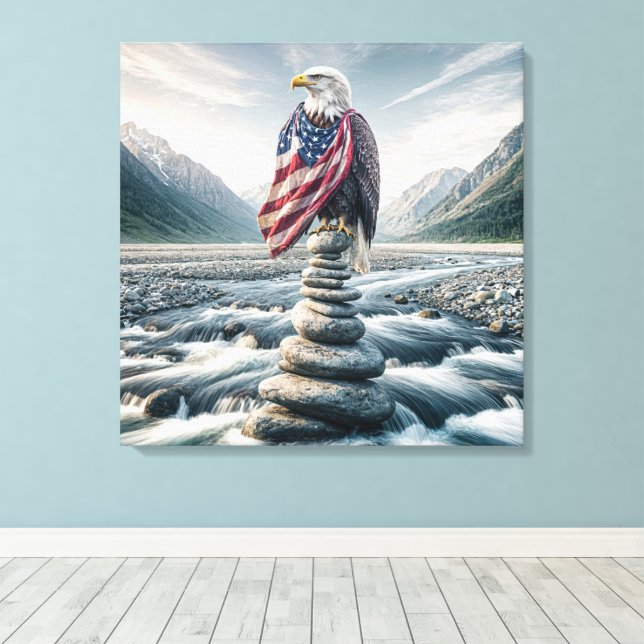 Örn med amerikansk Flagga i Kairn Canvastryck (Insitu (trägolv))