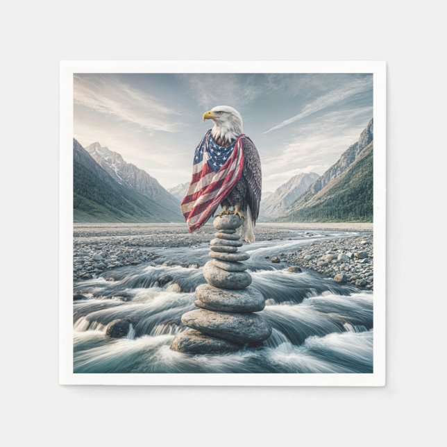 Örn med amerikansk Flagga i Kairn Pappersservett (Framsidan)