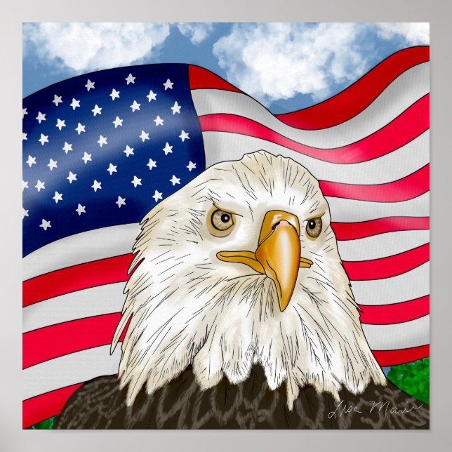 Örn med amerikansk Flagga Poster (Framsidan)