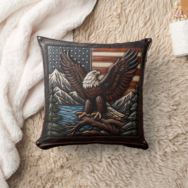 Örn med amerikanska Flagga och berg Kudde (Filt)