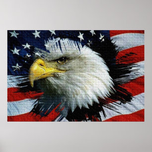 Örn med en amerikansk flagga bakom sig poster