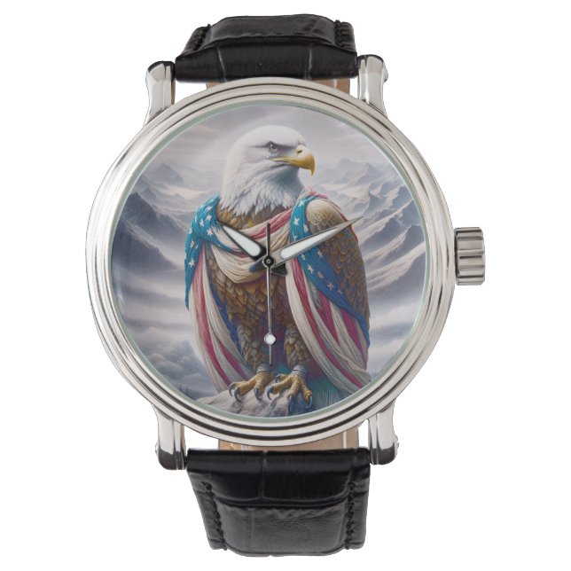 Örn med en amerikansk Flagga som står under ett år Armbandsur (Framsida)