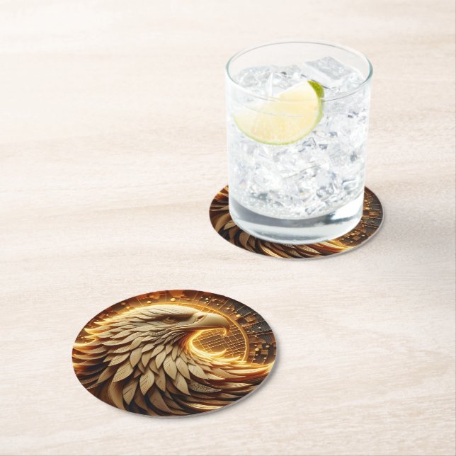 Örn med en invecklad gyllene örn underlägg papper rund (Insitu)