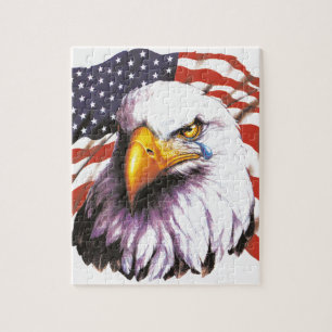 Örn med en reva - USA flagga i bakgrund Pussel