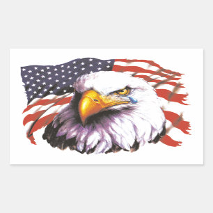 Örn med ett öra - USA flagga i bakgrunden Rektangulärt Klistermärke