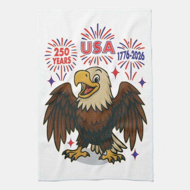 Örn med Fireworks- USA 250 Years 1776-2026 Kökshandduk (Vertikal)