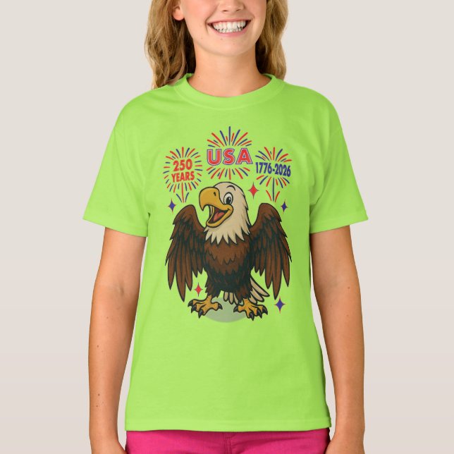 Örn med Fireworks- USA 250 Years 1776-2026 T Shirt (Framsida)