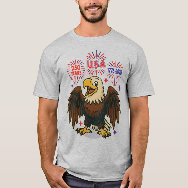 Örn med Fireworks- USA 250 Years 1776-2026 T Shirt (Framsida)