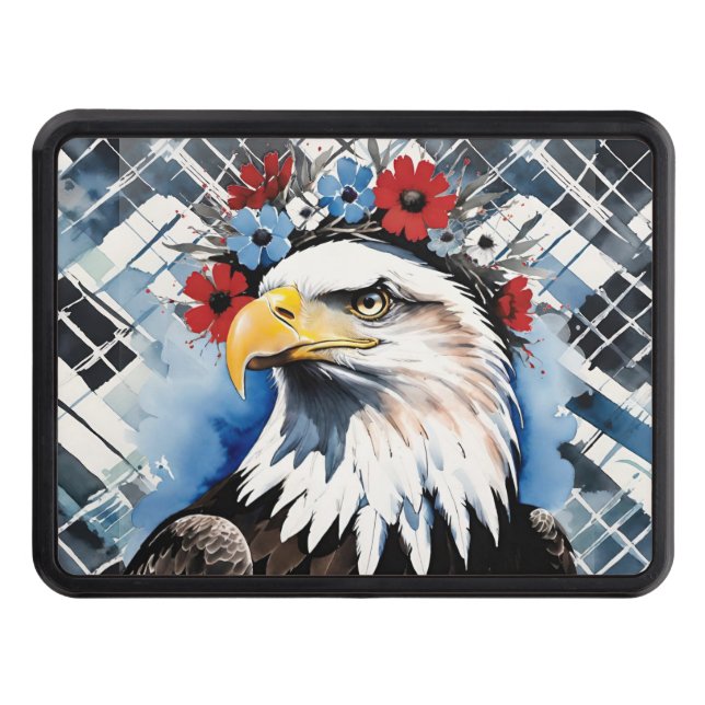 Örn med rödvit och blå blomma Krona Dragkroksskydd (Framsidan)