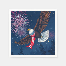 Örn med USA flagga Scarf och Fireworks Pappersservett