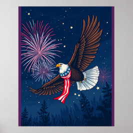 Örn med USA flagga Scarf och Fireworks Poster