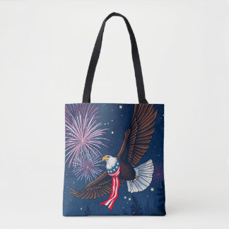 Örn med USA flagga Scarf och Fireworks Tygkasse