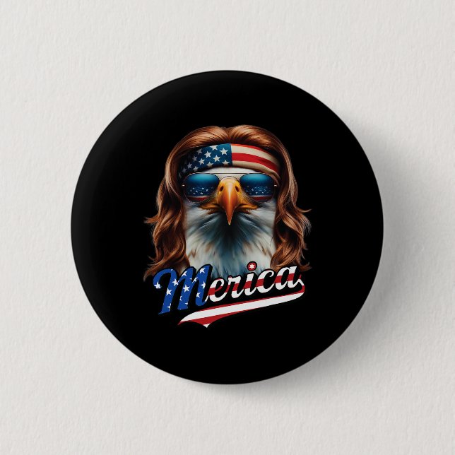 Örn Merica 4 juli Eagle Mullet Funny Man Knapp (Framsida)