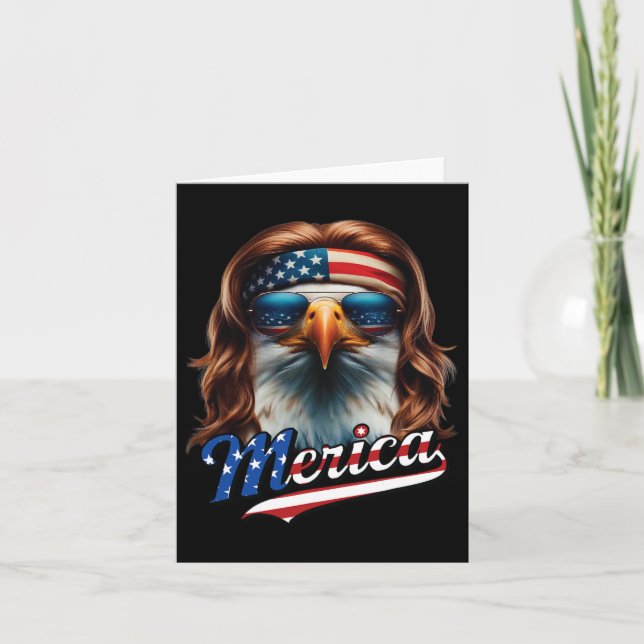 Örn Merica 4 juli Eagle Mullet Funny Man Kort (Framsida)
