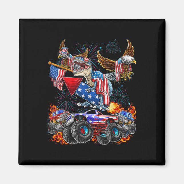 Örn Monster Truck Dinosaur Juli 4:e Amerika Patrio Magnet (Framsidan)