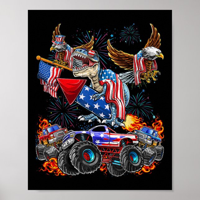 Örn Monster Truck Dinosaur Juli 4:e Amerika Patrio Poster (Framsidan)