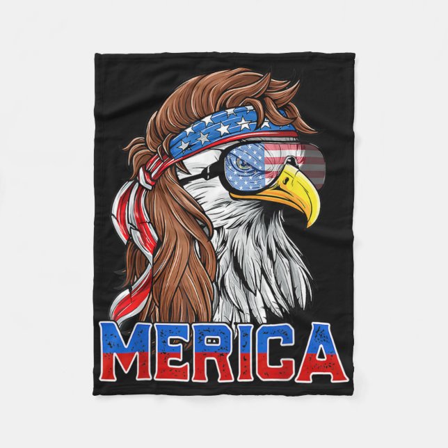 Örn Mullet Merica American Flagga Patriotic 4 Fleecefilt (Framsidan)