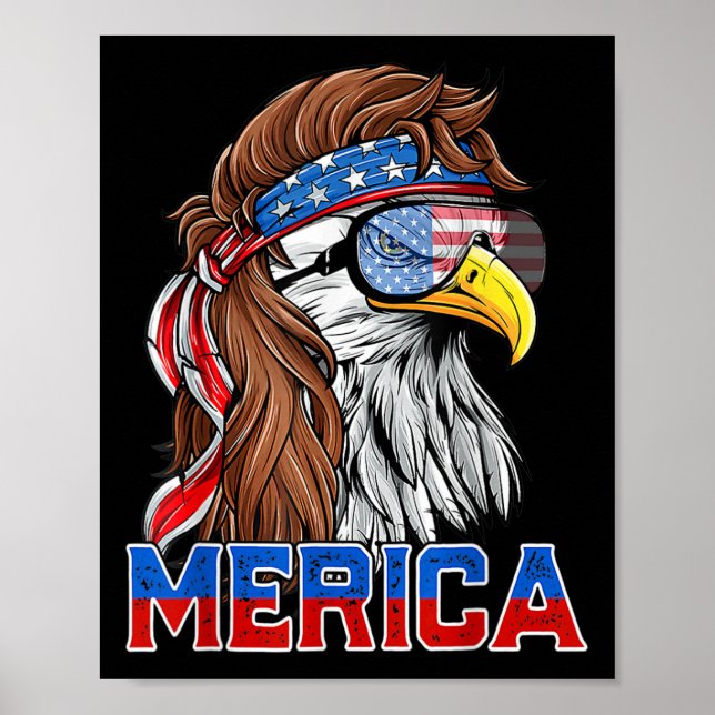 Örn Mullet Merica American Flagga Patriotic 4 Poster (Framsidan)
