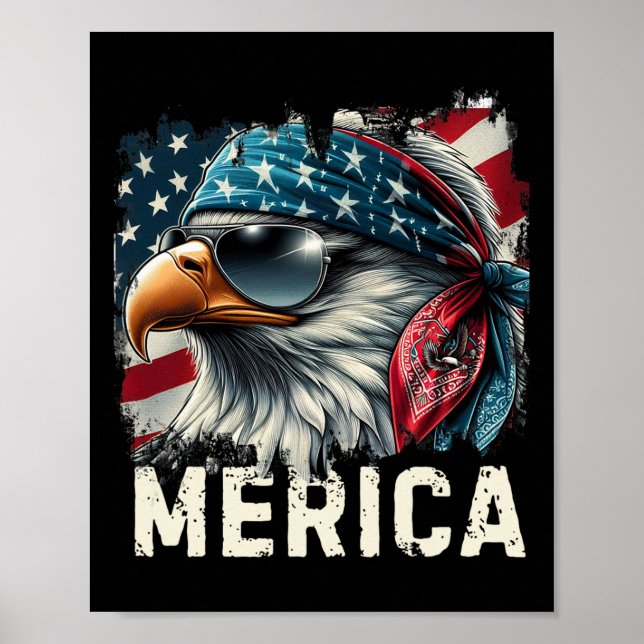 Örn Mullet Solglasögon Merica 4:e Juli Usa Amerika Poster (Framsidan)