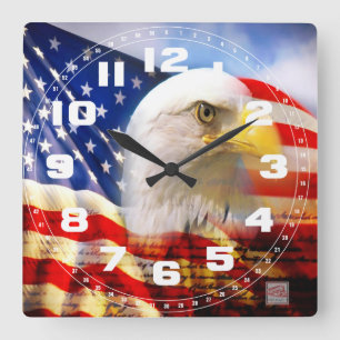 Örn och American Flagga Square Wall Clock Fyrkantig Klocka