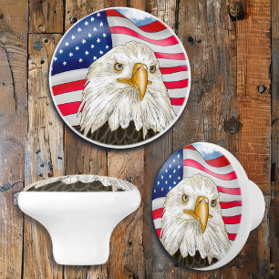 Örn och amerikansk Flagga Patriotic Art Knopp
