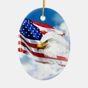 Örn och amerikanska flaggan julgransprydnad keramik