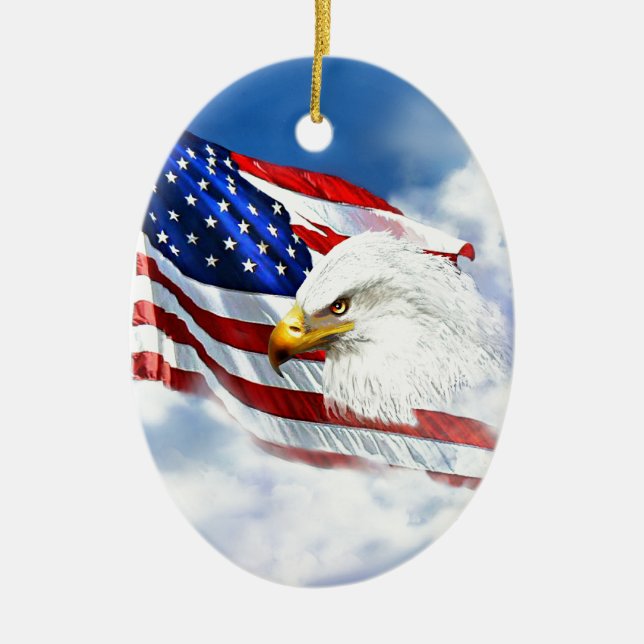 Örn och amerikanska flaggan julgransprydnad keramik (Framsidan)