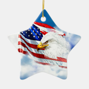 Örn och amerikanska flaggan julgransprydnad keramik