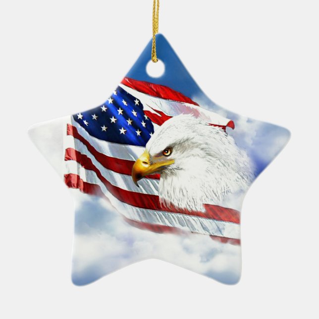 Örn och amerikanska flaggan julgransprydnad keramik (Framsidan)