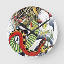 Örn & Orm Japansk Tatuering Design Rund Klocka