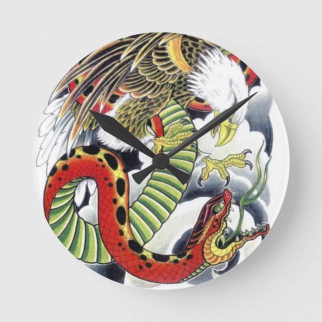 Örn & Orm Japansk Tatuering Design Rund Klocka (Framsida)