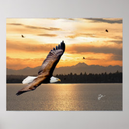 Örn över olympisk bergsklättring Sunset Fine Art Poster