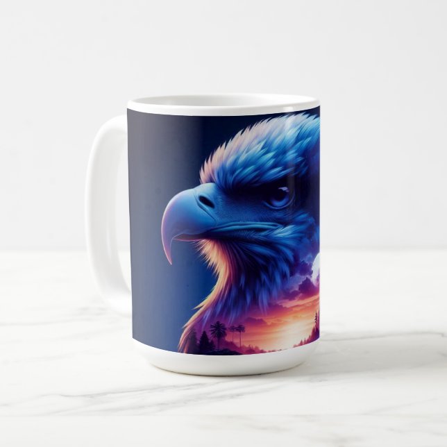 Örn överlagd med mystisk solnedgångslandskap kaffemugg (Framsida vänster)