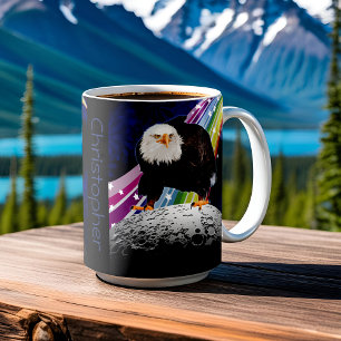 Örn på Måne Roligt Regnbåge Space Fläkt Namn Kaffemugg