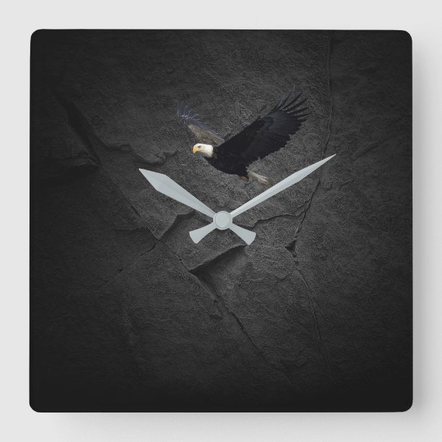 Örn på svarta sten fyrkantig klocka (Framsida)