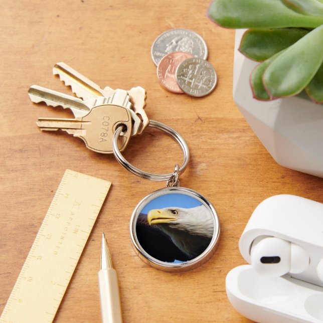 Örn-profil Rund Silverfärgad Nyckelring (Skrivbord)